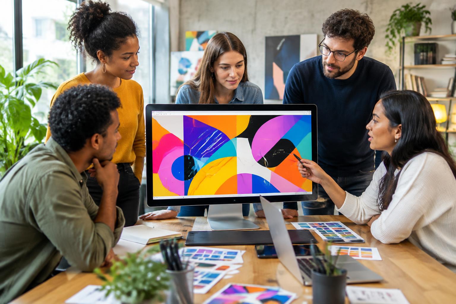 Creative team reviewing a design