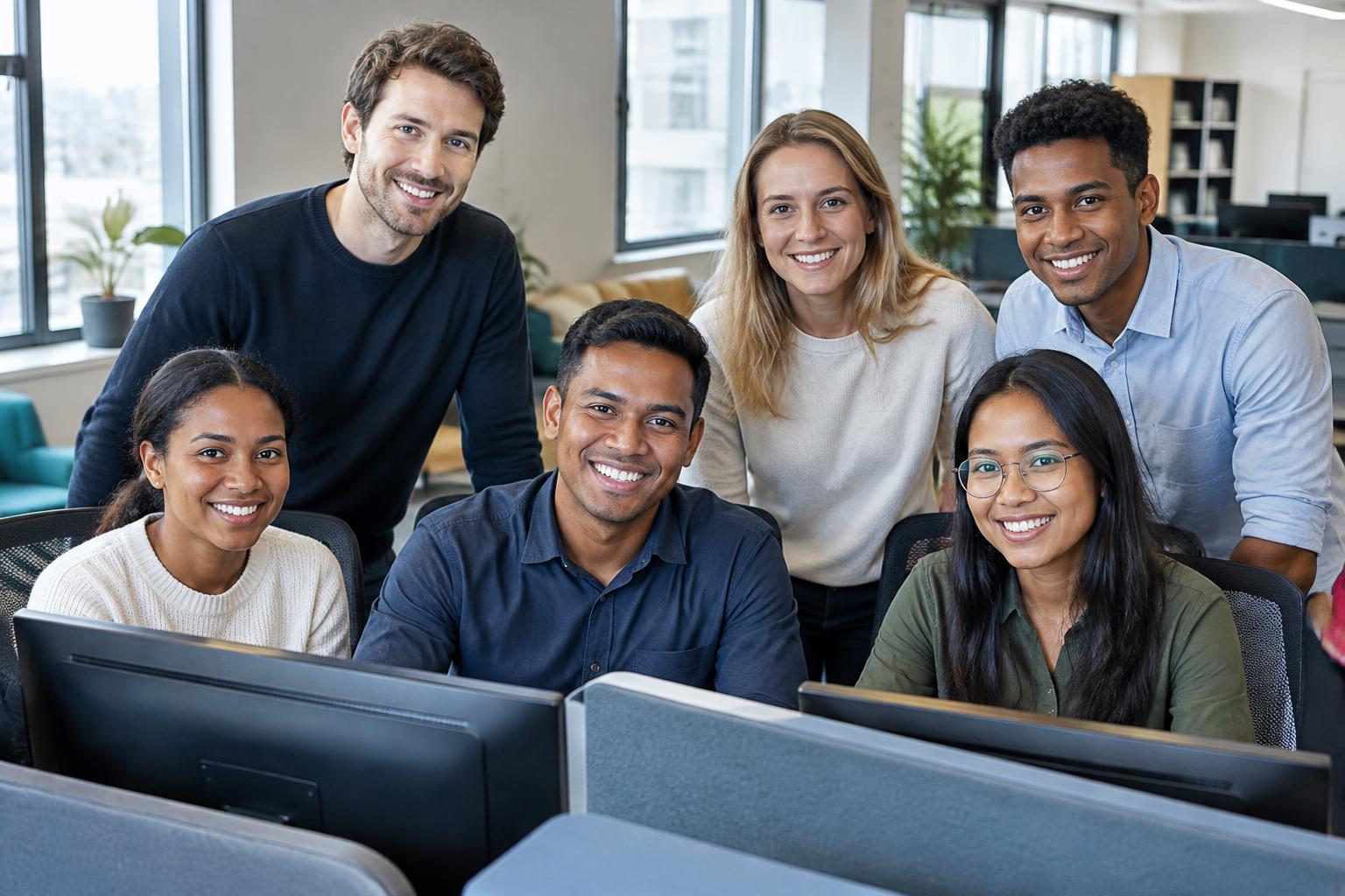 Dedicated team at their workstations