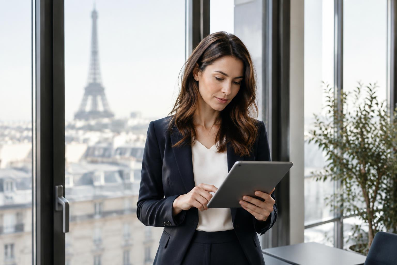 Businesswoman reading on a tablet