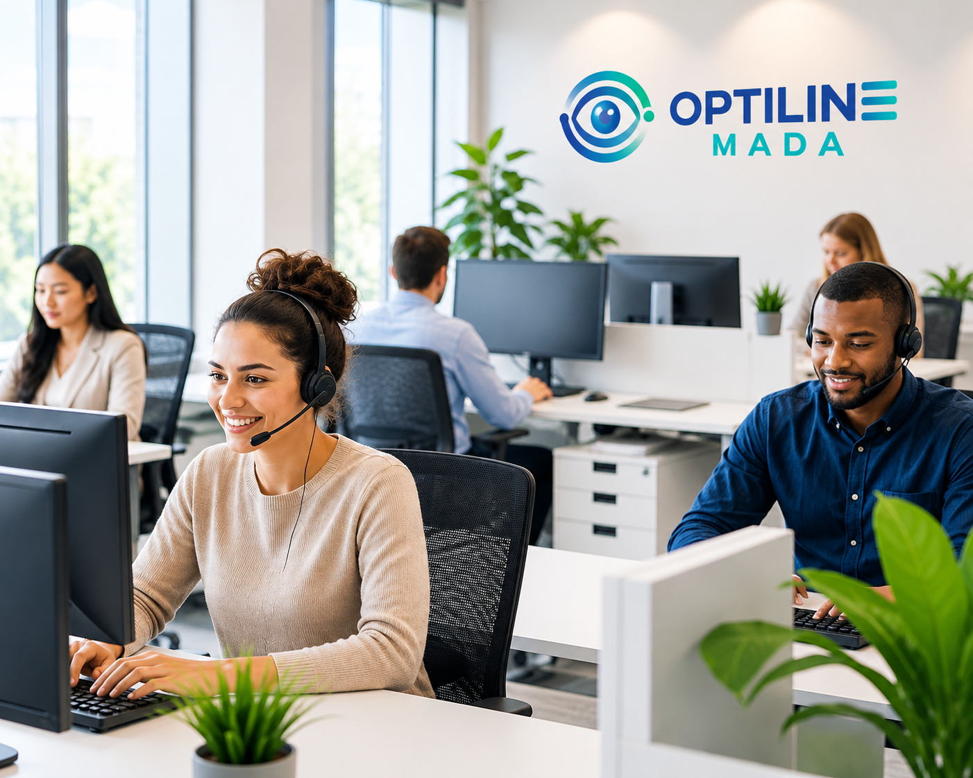 Professionals at modern workstations