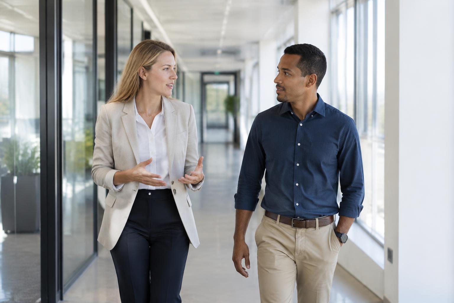 Project manager and team lead in discussion