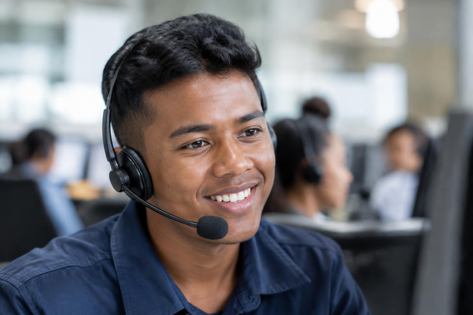Smiling support agent with headset