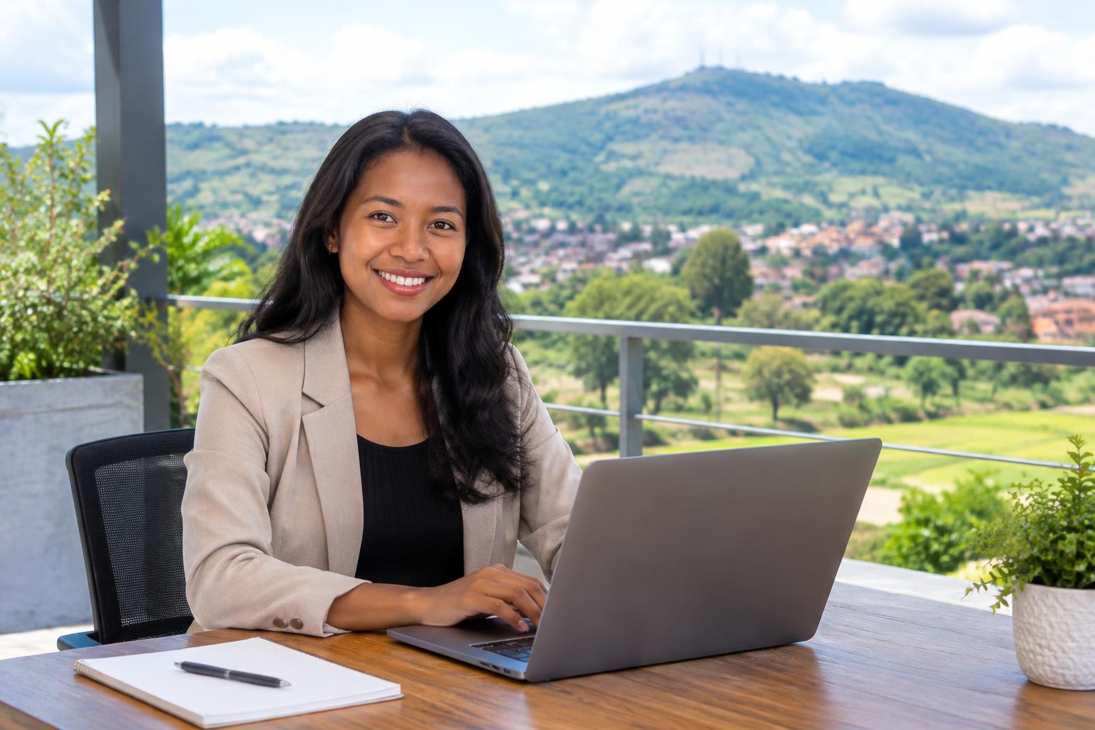 Professional working on a terrace overlooking Antsirabe