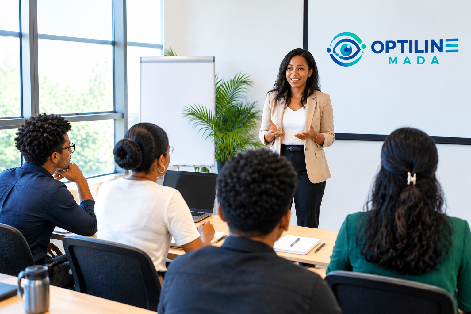 Trainer presenting to young professionals